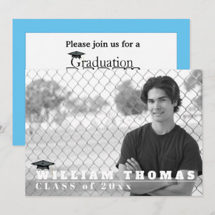 Invitación Carolina Blue Grad, tarjeta de 5" x 7"