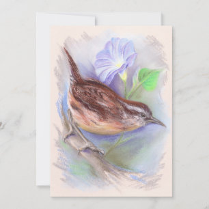 Invitación Carolina Wren con flores de gloria matutinas