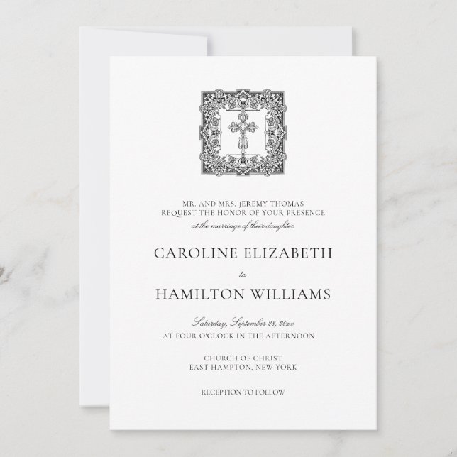 Invitación Caroline Simple Black Script Christian Boda (Anverso)