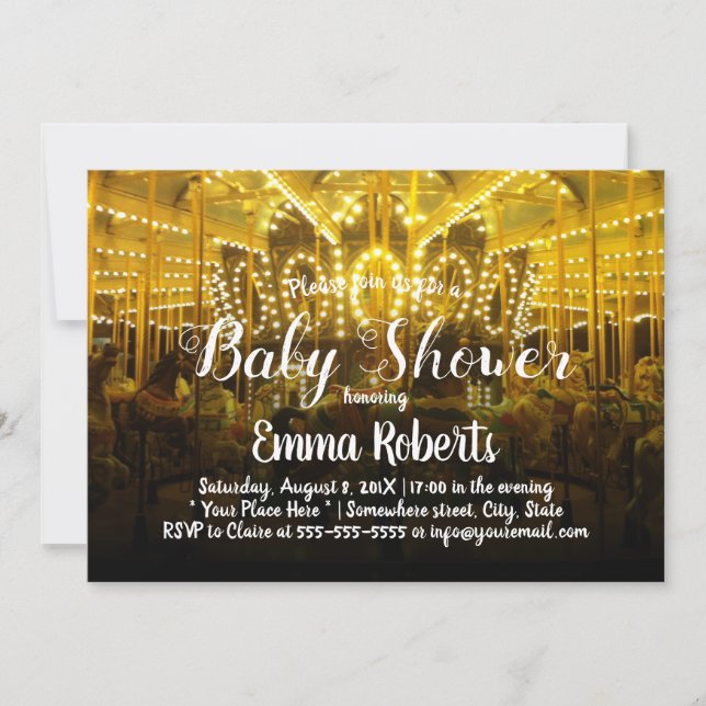 Invitación Carousel Baby Shower Merry Go Round (Anverso)