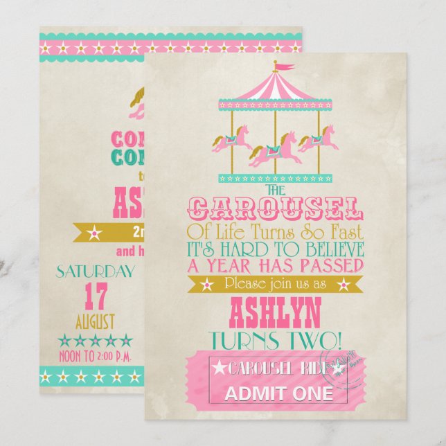 Invitación Carousel Birthday (Anverso / Reverso)