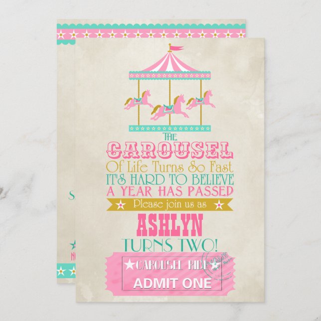 Invitación Carousel Birthday (Anverso / Reverso)