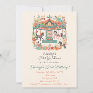 Invitación Carousel Go Round First Birday