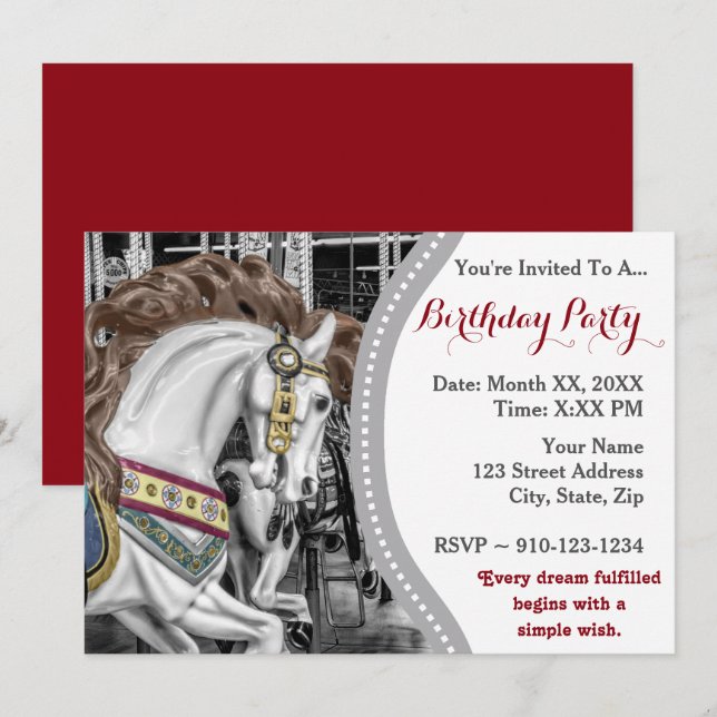 Invitación Carousel Horse Merry-Go-Round Birthday Party (Anverso / Reverso)