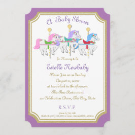 Invitación Carousel Horse Purple Baby Shower