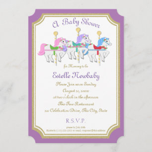 Invitación Carousel Horse Purple Baby Shower