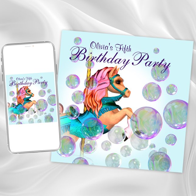 Invitación Carousel Pony Girls Birday Party (Carousel pony any occasion invitation. Instant download and printed invitations available.)