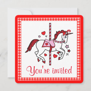 Invitación Carousel Unicorn El día de San Valentín Fiesta