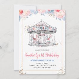 Invitación Carousel Wonderland Cumpleaños Rosa