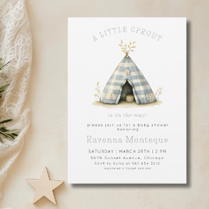 Invitación Carpa a cuadros Brote pequeño Ducha de bebé limpia