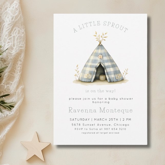 Invitación Carpa a cuadros Brote pequeño Ducha de bebé limpia (Subido por el creador)