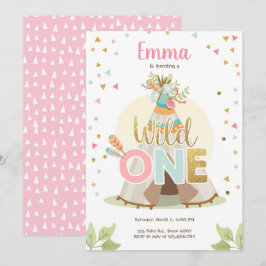 Invitación Carpa de Cumpleaños Wild One Boho Tribal Rosa Niña