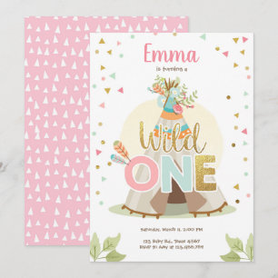 Invitación Carpa de Cumpleaños Wild One Boho Tribal Rosa Niña