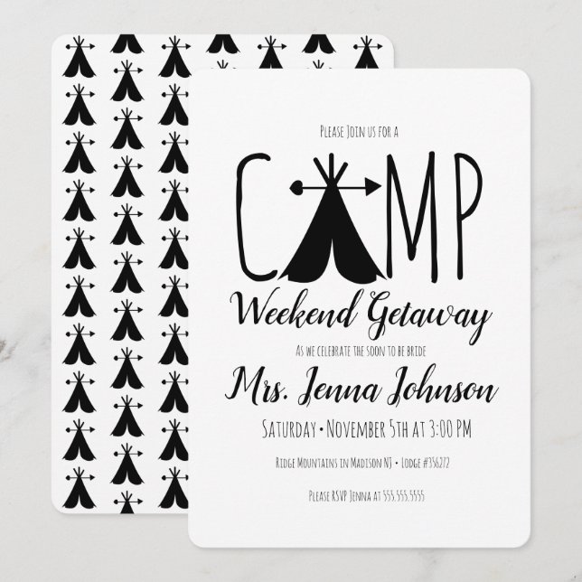 Invitación Carpa de fin de semana de camping para despedida d (Anverso / Reverso)
