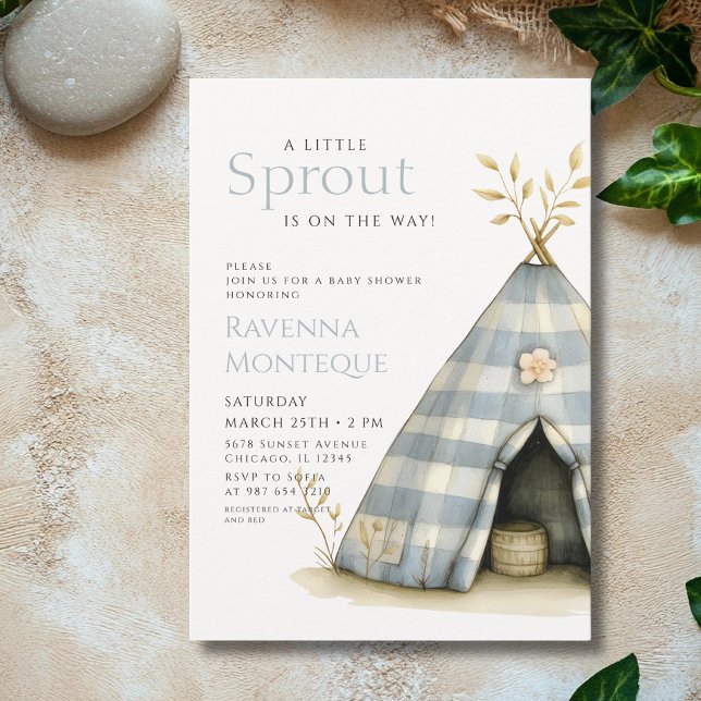 Invitación Carpa de Gingham Rústica Baby Shower A Little Spro (Subido por el creador)