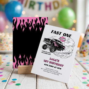 Invitación Carrera de Autos 'Fast One' Cumpleaños 1 de Niña �