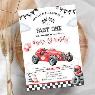 Invitación Carrera de Autos Rojos Primero 1er Cumpleaños Niño