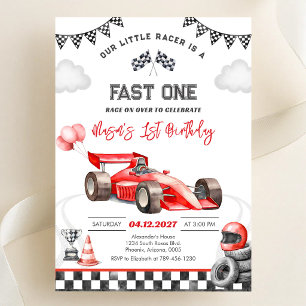 Invitación Carrera de Autos Rojos Primero 1er Cumpleaños Niño