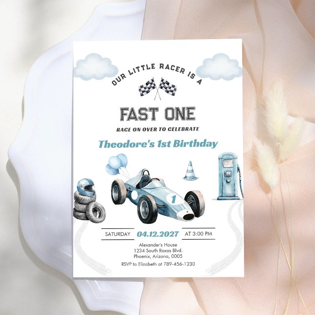 Invitación Carrera de coches azul rápido primero 1er cumpleañ (Subido por el creador)