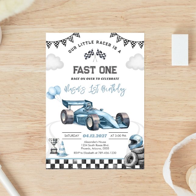 Invitación Carrera de coches azul rápido primero 1er cumpleañ (Subido por el creador)