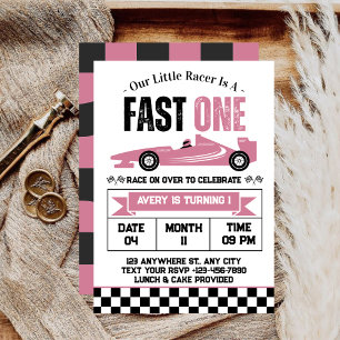 Invitación Carrera de Coches Chica Fiesta de Cumpleaños 1er A