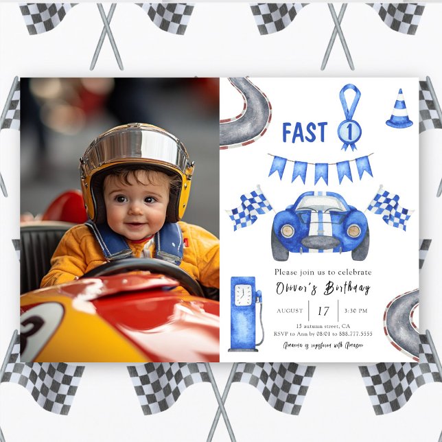Invitación Carrera de coches de acuarela Cumpleaños rápido un (Subido por el creador)