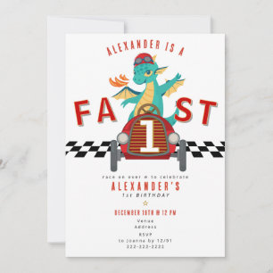 Invitación Carrera de Coches de Carreras Dragón Cumpleaños 1º