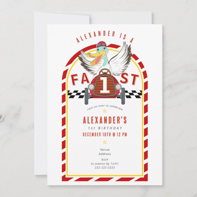 Invitación Carrera de Coches Rojos Niño Cumpleaños 1er Año (Anverso)