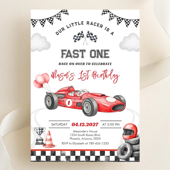 Invitación Carrera de Coches Rojos Primero 1er Cumpleaños de  (Subido por el creador)