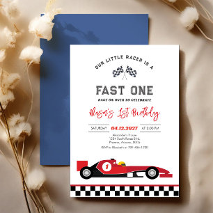 Invitación Carrera de Coches Rojos Primero 1er Cumpleaños Niñ