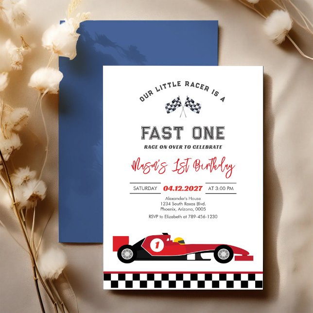 Invitación Carrera de Coches Rojos Primero 1er Cumpleaños Niñ (Subido por el creador)