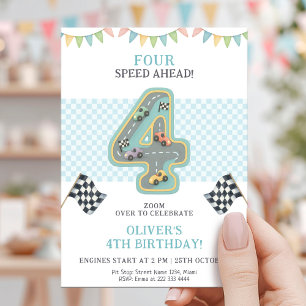 Invitación Carrera de Cumpleaños Pastel de Cuatro Velocidades
