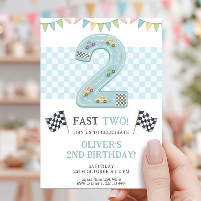 Invitación Carrera de Cumpleaños Pastel Fast Two (Subido por el creador)