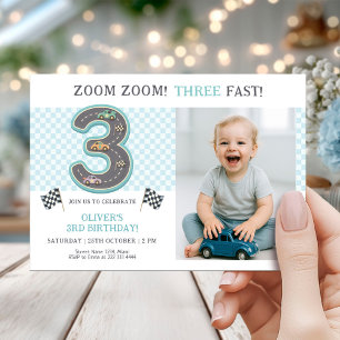 Invitación Carrera de Cumpleaños Tres Rápido Pastel