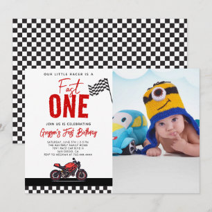 Invitación Carrera de Motos Fast One Foto Cumpleaños número 1