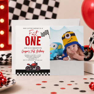 Invitación Carrera de Motos Fast One Foto Cumpleaños número 1