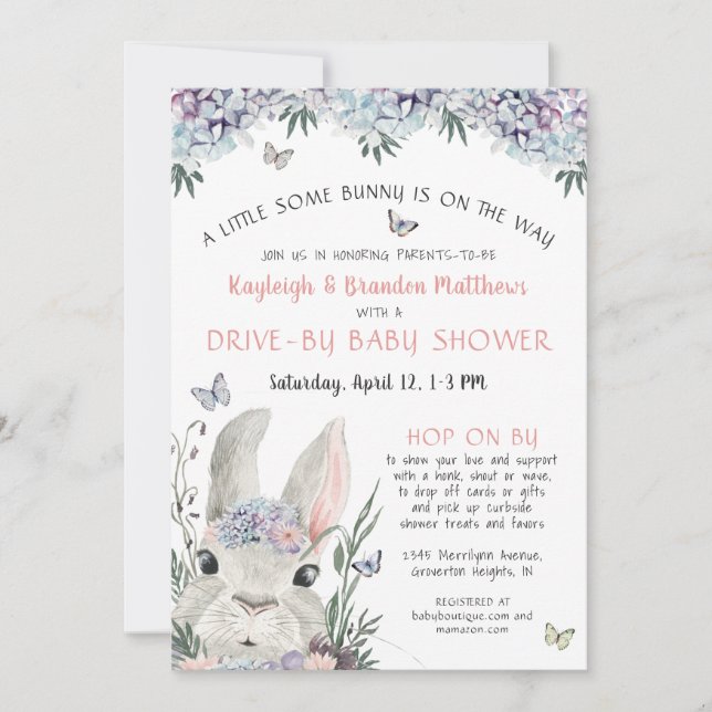 Invitación Carrera De Tinta Floral De Woodland Bunny Por Baby (Anverso)