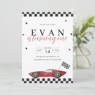 Invitación Carrera en tu primer cumpleaños vintage coche de c