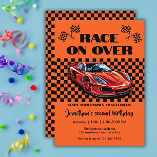 Invitación Carrera en un Moderno Coche Deportivo Rojo de Cual