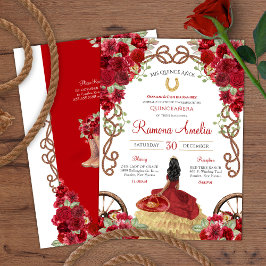 Invitación Carrera floral rojiza rubia quinceanera
