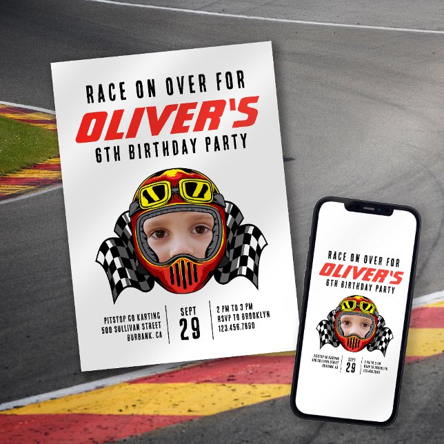 Invitación Carrera por fiesta de cumpleaños con foto de casco (Subido por el creador)