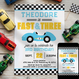 Invitación Carrera Rápida & Tres 3er Cumpleaños