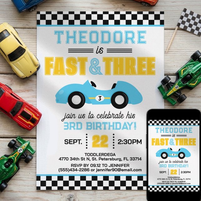 Invitación Carrera Rápida & Tres 3er Cumpleaños (Subido por el creador)