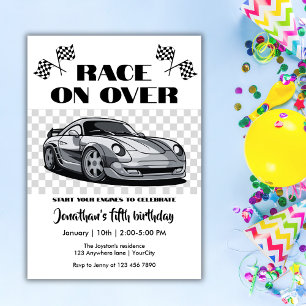 Invitación Carrera sobre autos de carreras modernos de plata