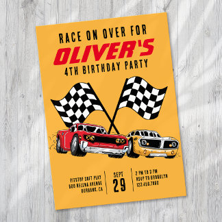Invitación Carrera sobre la fiesta de cumpleaños de los autos