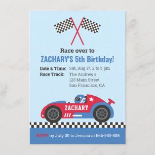 Invitación Carreras Azul Niños Fiesta de cumpleaños