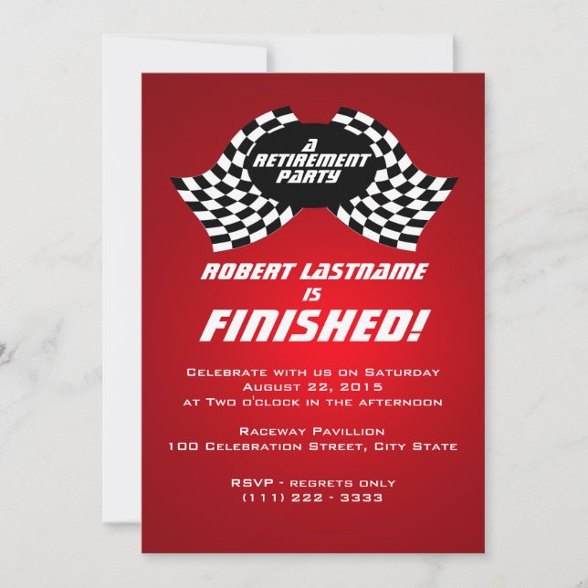 Invitación Carreras Banderas Fiesta de Jubilación Rojo (Anverso)