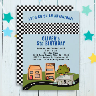 Invitación Carreras Car Road House Boy Cumpleaños