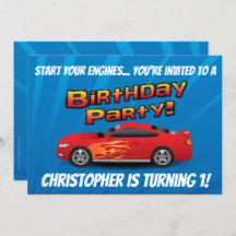 Carreras Carro de raza roja aviva fiesta de cumple