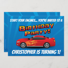 Invitación Carreras Carro de raza roja aviva fiesta de cumple